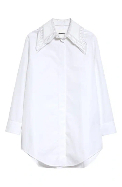 Jil Sander Removable Collar Detail Oversize Poplin Button-up Shirt In White