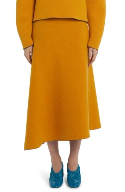 Jil Sander Reversible Double Face Virgin Wool Blend Midi Skirt In Orange