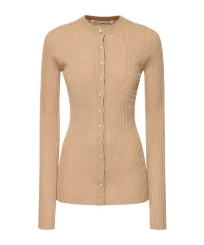 Jil Sander Rib Button Cardigan In Brown
