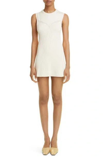 Jil Sander Rib Cotton Blend A-line Sweater Minidress In Neutral
