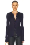 Jil Sander Silk Ribbed Crewneck Cardigan In Midnight