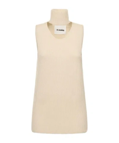 Jil Sander Rib Knitted Vest In Brown
