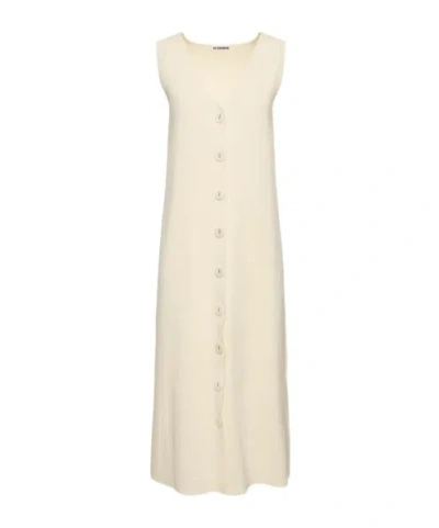 Jil Sander Rib Knitted V-neck Mid-length Dress In Neutral