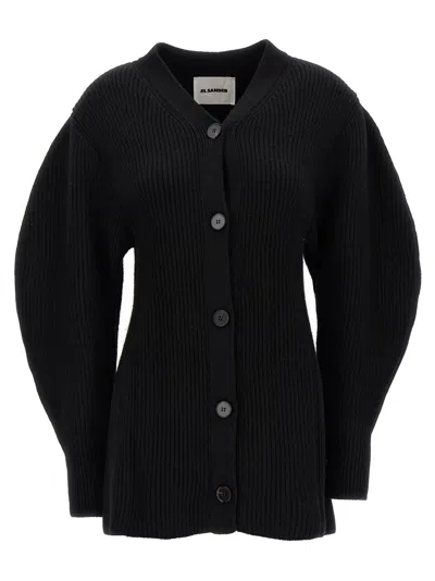 Jil Sander Ribbed Cardigan In Black