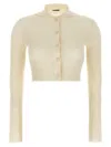 Jil Sander Ribbed Stretch Wool And Viscose Blend Cardigan In White