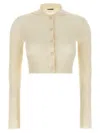 Jil Sander Ribbed Stretch Wool And Viscose Blend Cardigan In White
