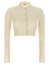 Jil Sander Ribbed Stretch Wool And Viscose Blend Cardigan In White