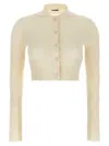 Jil Sander Ribbed Stretch Wool And Viscose Blend Cardigan In White