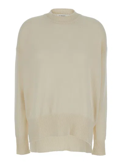 Jil Sander Ribbed Cashmere Sweater In Beige