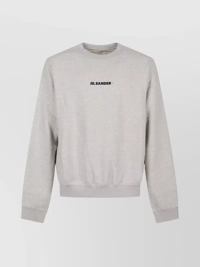 Jil Sander Ribbed Cotton Sweatshirt With Cuffs And Hem In White