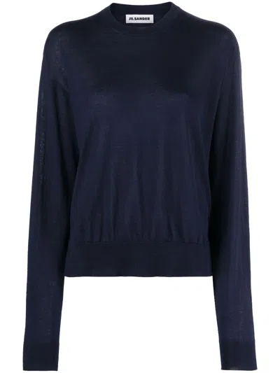 Jil Sander Ribbed Crew Neck Jumper In Blau