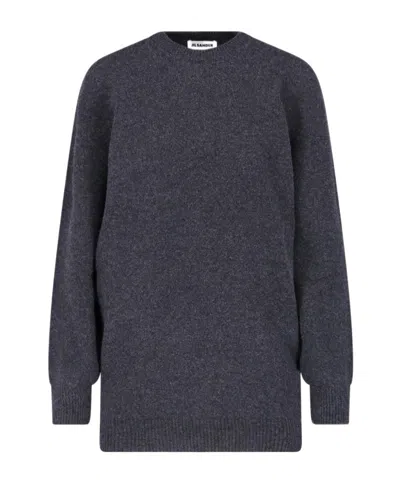 Jil Sander Ribbed Crewneck Knitted Sweater In Gray