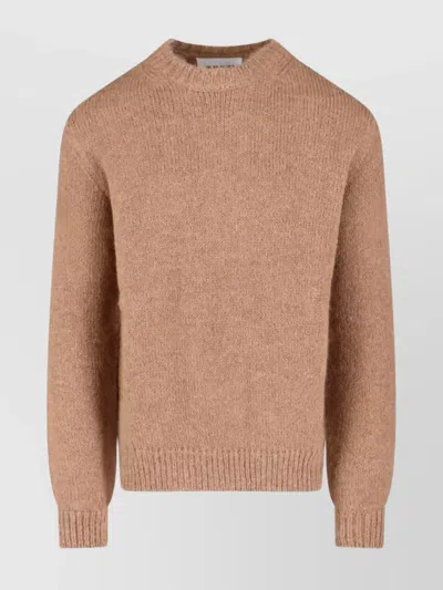 Jil Sander Ribbed Crewneck Sweater With Soft Texture In Brown