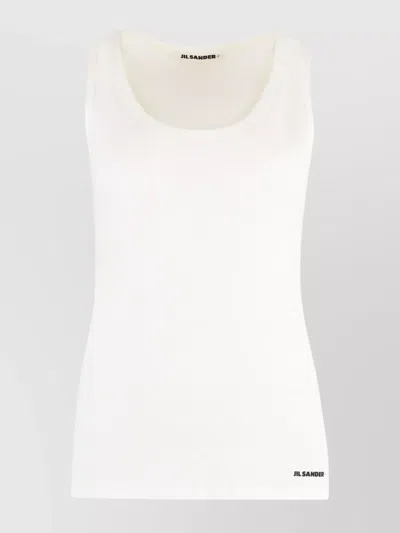 Jil Sander Ribbed Edges Scoop Neck Sleeveless Cotton Top In White