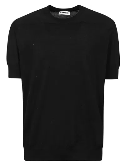 Jil Sander Ribbed Elastic Crew Neck Wool T-shirt In Black