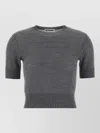 Jil Sander Ribbed Hem And Cuff Wool Crew Neck Top In Gray