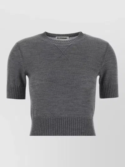 JIL SANDER RIBBED HEM AND CUFF WOOL CREW NECK TOP