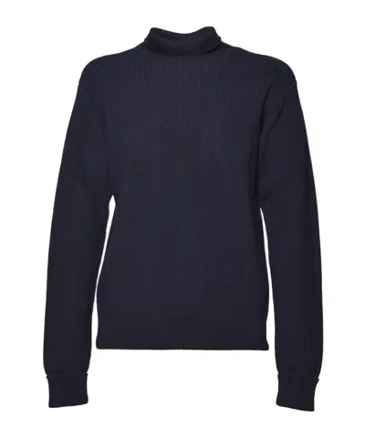 Jil Sander Ribbed High-neck Sweater In Blue