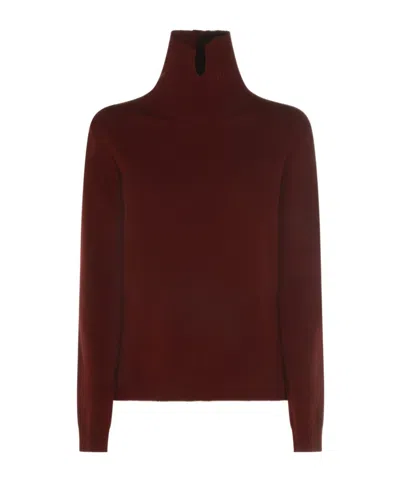 Jil Sander Ribbed High-neck Sweater In Burgundy