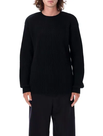Jil Sander Ribbed Texture Round Neck Sweater In Black