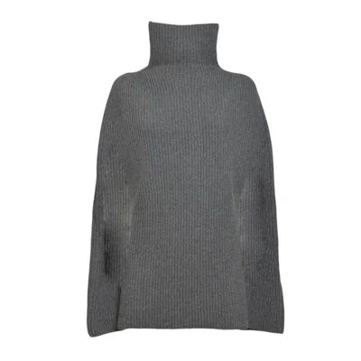 Jil Sander Ribbed Knit Cape-style Jacket With High Turtleneck Collar In Gray