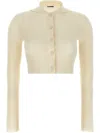 Jil Sander Ribbed Stretch Wool And Viscose Blend Cardigan In Neutrals
