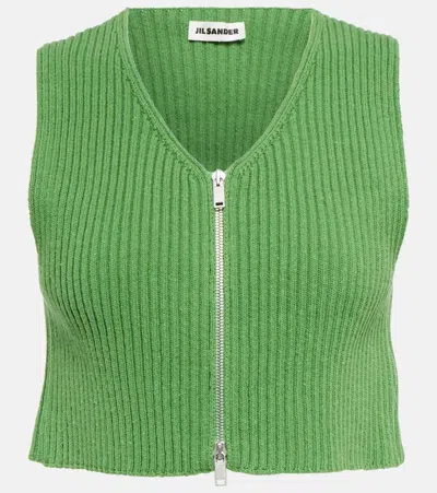 Jil Sander Ribbed-knit Cotton Crop Top In Tea Green