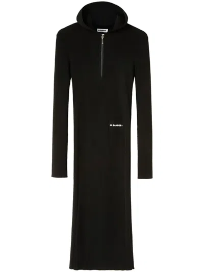 JIL SANDER RIBBED-KNIT HOODED MIDI DRESS