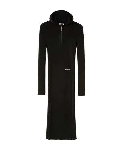 JIL SANDER JIL SANDER LONG-SLEEVED RIBBED-KNITTED HOODED MIDI DRESS