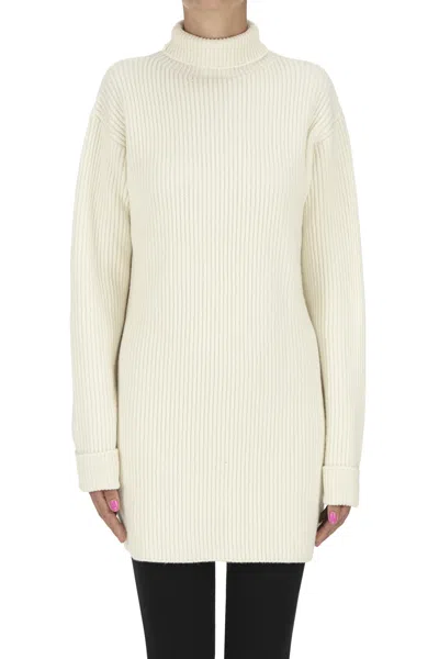 Jil Sander Ribbed Knit Maxi Pullover In White