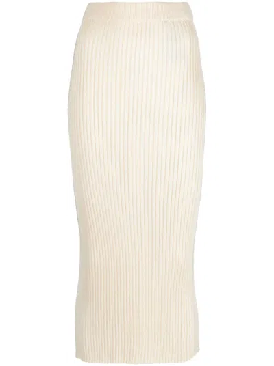 Jil Sander Ribbed-knit Midi Skirt In Neutrals