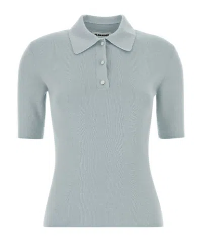 Jil Sander Ribbed Knit Polo Shirt In Gray