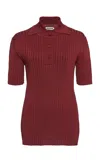 Jil Sander Ribbed-knit Polo Top In Red