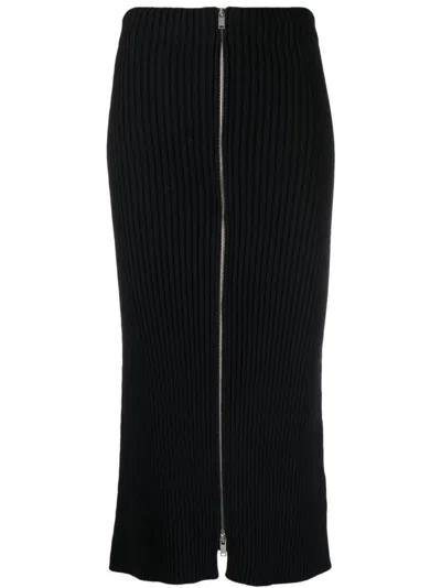 Jil Sander Ribbed Knit Skirt With Central Zipper Detail In Blue