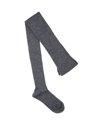 Jil Sander Ribbed Knit Tights In Gray