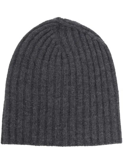 Jil Sander Ribbed Knit Wool Beanie In Grey