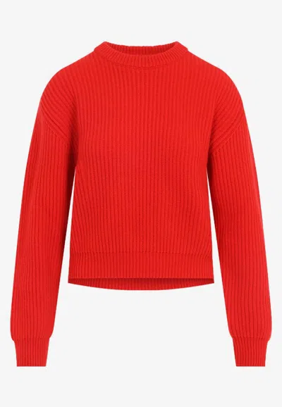 Jil Sander Ribbed Wool Blend Crew Neck Sweater In Red
