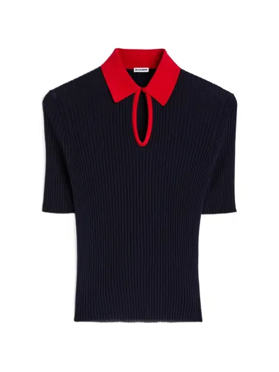 Jil Sander Ribbed Lightweight Wool Sweater In Blue