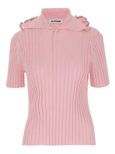 JIL SANDER RIBBED POLO TOP