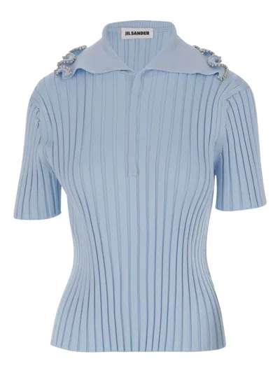 JIL SANDER RIBBED POLO TOP