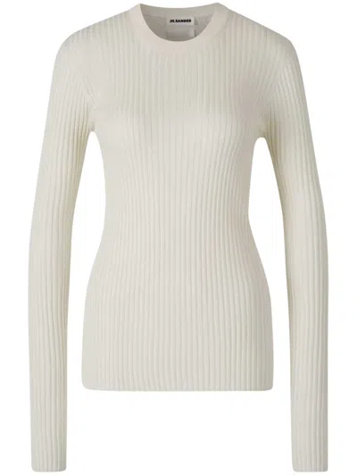 Jil Sander Ribbed Silk Top In White