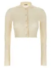 Jil Sander Ribbed Stretch Wool And Viscose Blend Cardigan In White