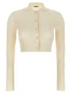 Jil Sander Ribbed Stretch Wool And Viscose Blend Cardigan In Neutral