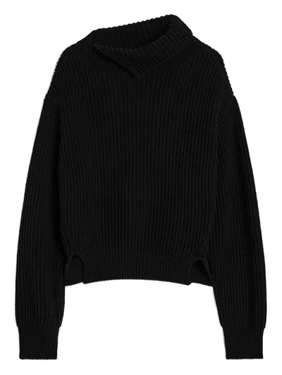Jil Sander Ribbed Sweater In Black