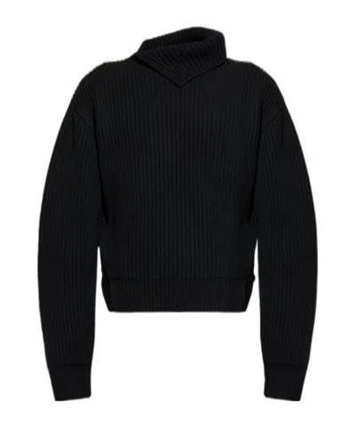 Jil Sander Ribbed Sweater In Black
