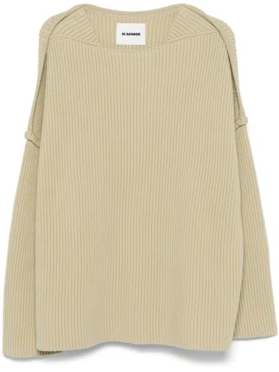 Jil Sander Ribbed Sweater In Green