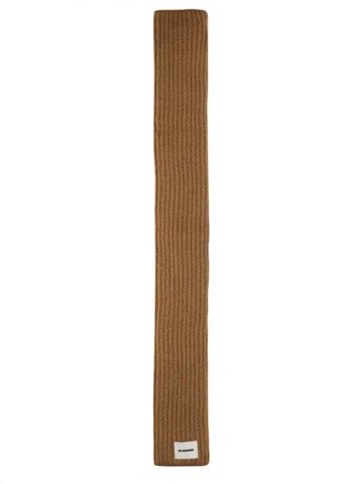 JIL SANDER RIBBED TEXTURE SCARF WITH LOGO PATCH