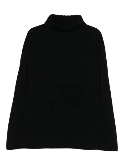 Jil Sander Ribbed Turtleneck Cape In Black