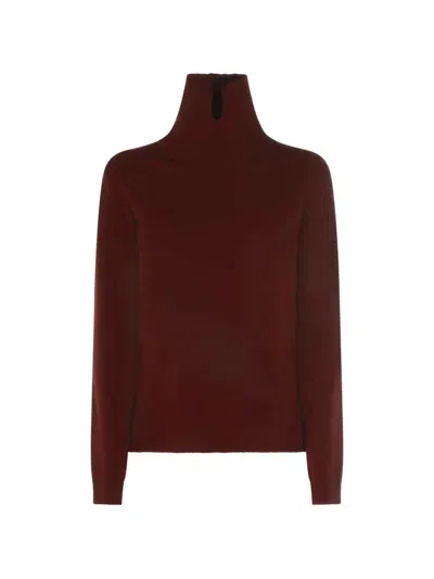 Jil Sander Ribbed Turtleneck Sweater In Burgundy