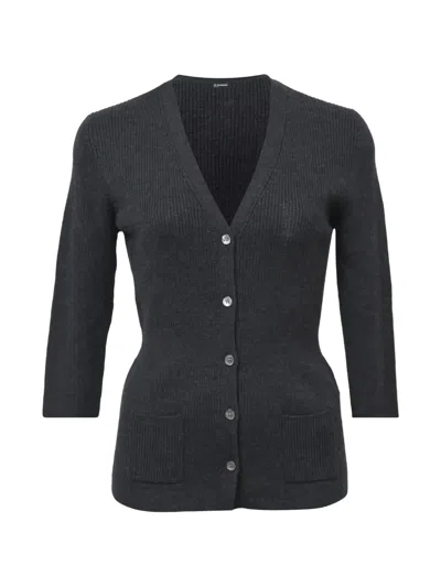 Pre-owned Jil Sander Ribbed V-neck Cardigan In Grey
